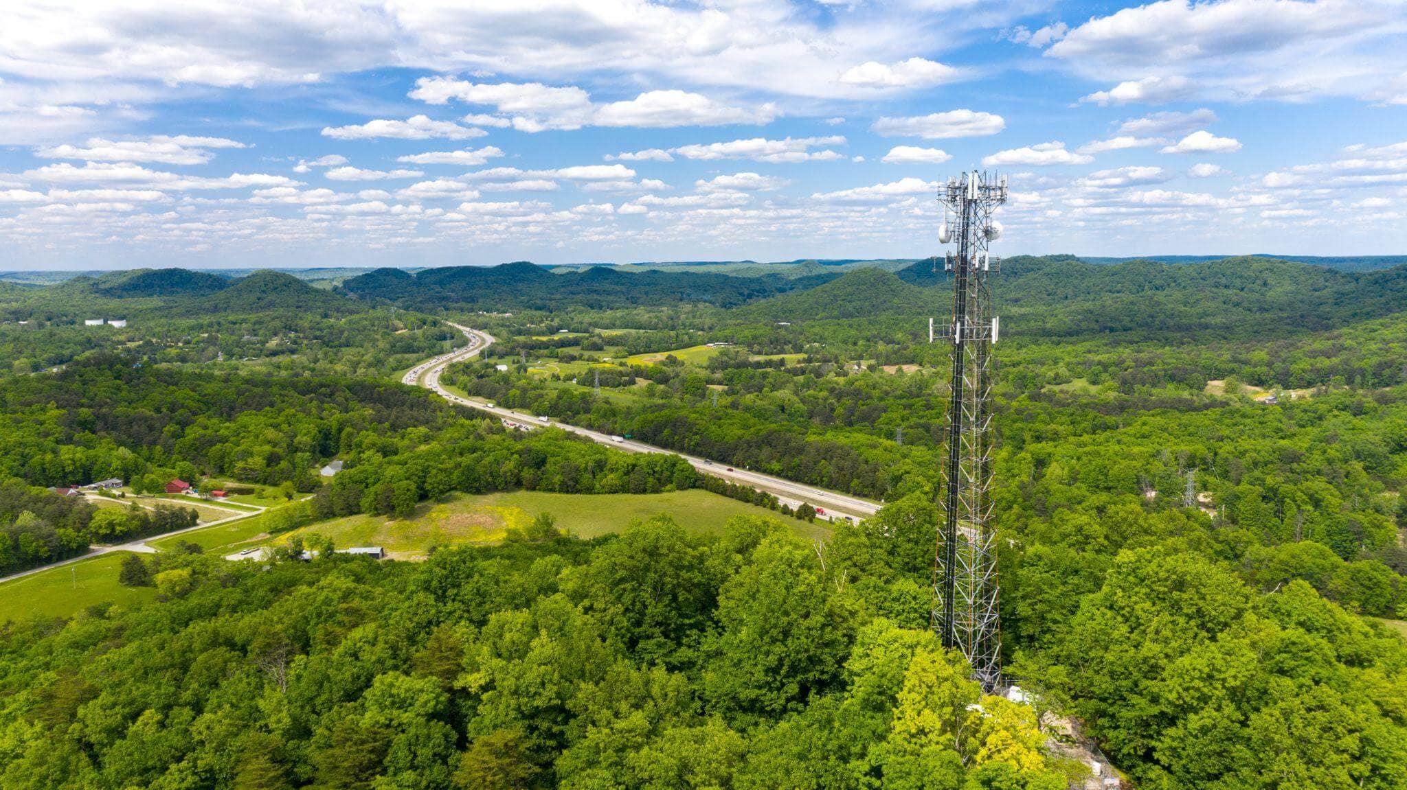 view of cell tower from above 